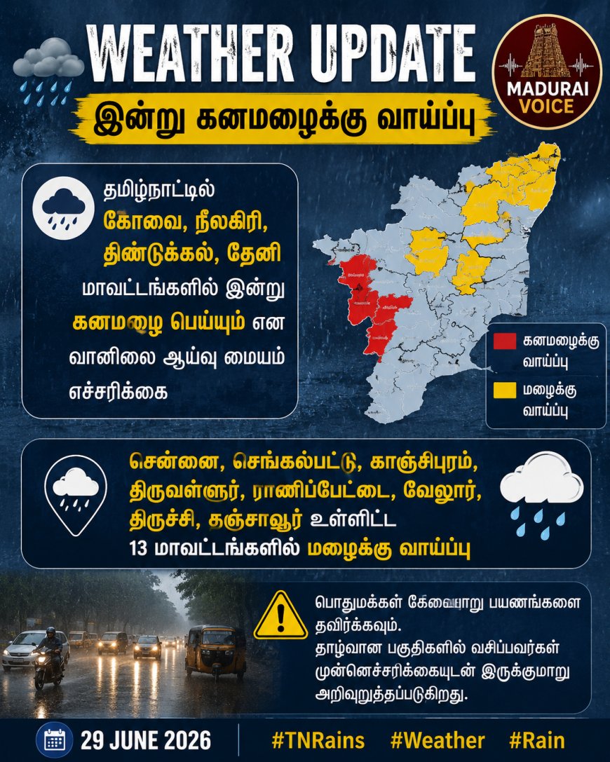 Weather Update | இன்று கனமழைக்கு வாய்ப்பு -29 ஜூன் 2026