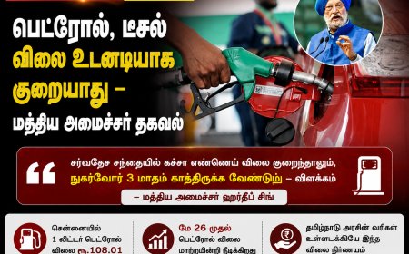 பெட்ரோல், டீசல் விலை உடனடியாக குறையாது – மத்திய அமைச்சர் தகவல்