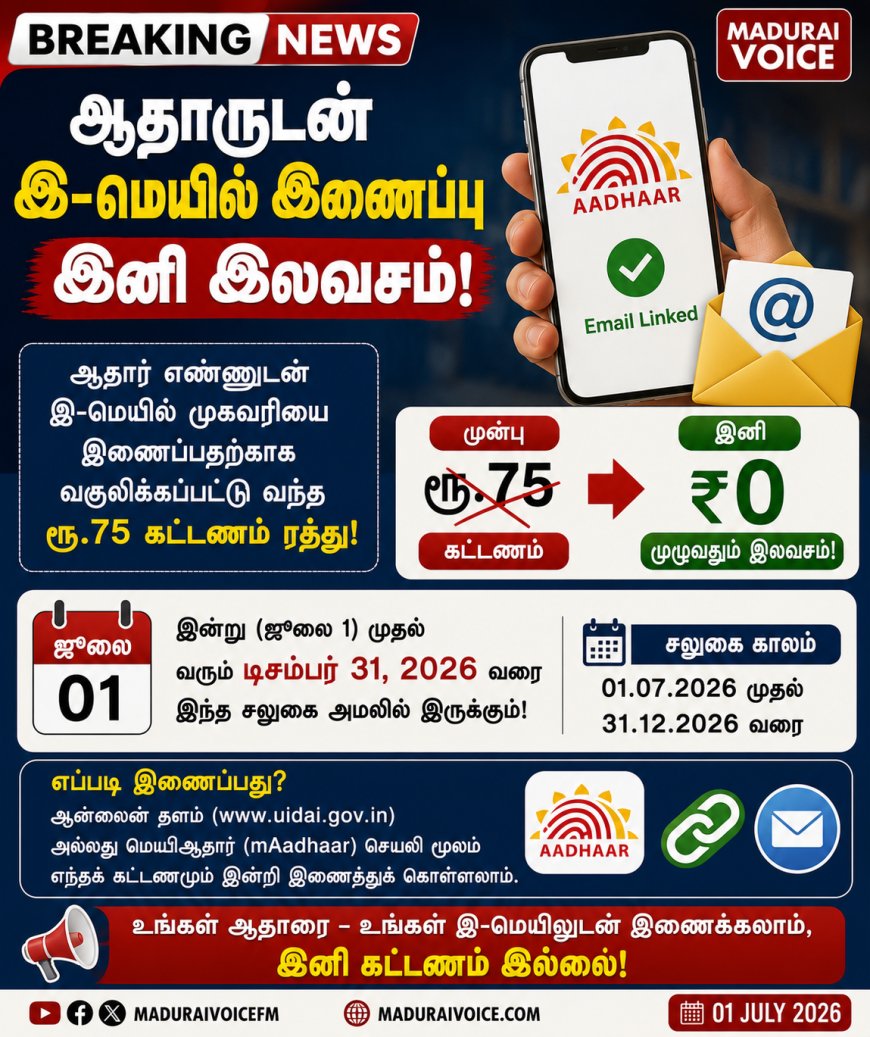 ஆதாருடன் இ-மெயில் இணைப்பு இனி இலவசம்