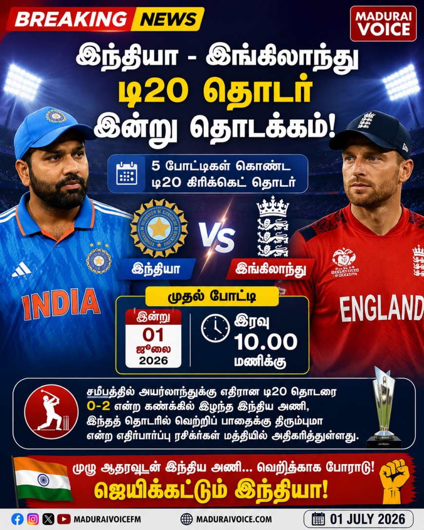 இந்தியா - இங்கிலாந்து டி20 தொடர் இன்று தொடக்கம்