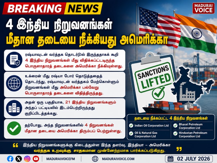 4 இந்திய நிறுவனங்கள் மீதான தடையை நீக்கியது அமெரிக்கா