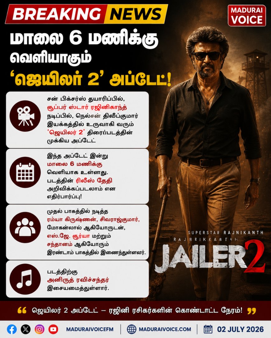 மாலை 6 மணிக்கு வெளியாகும் 'ஜெயிலர் 2' அப்டேட்!