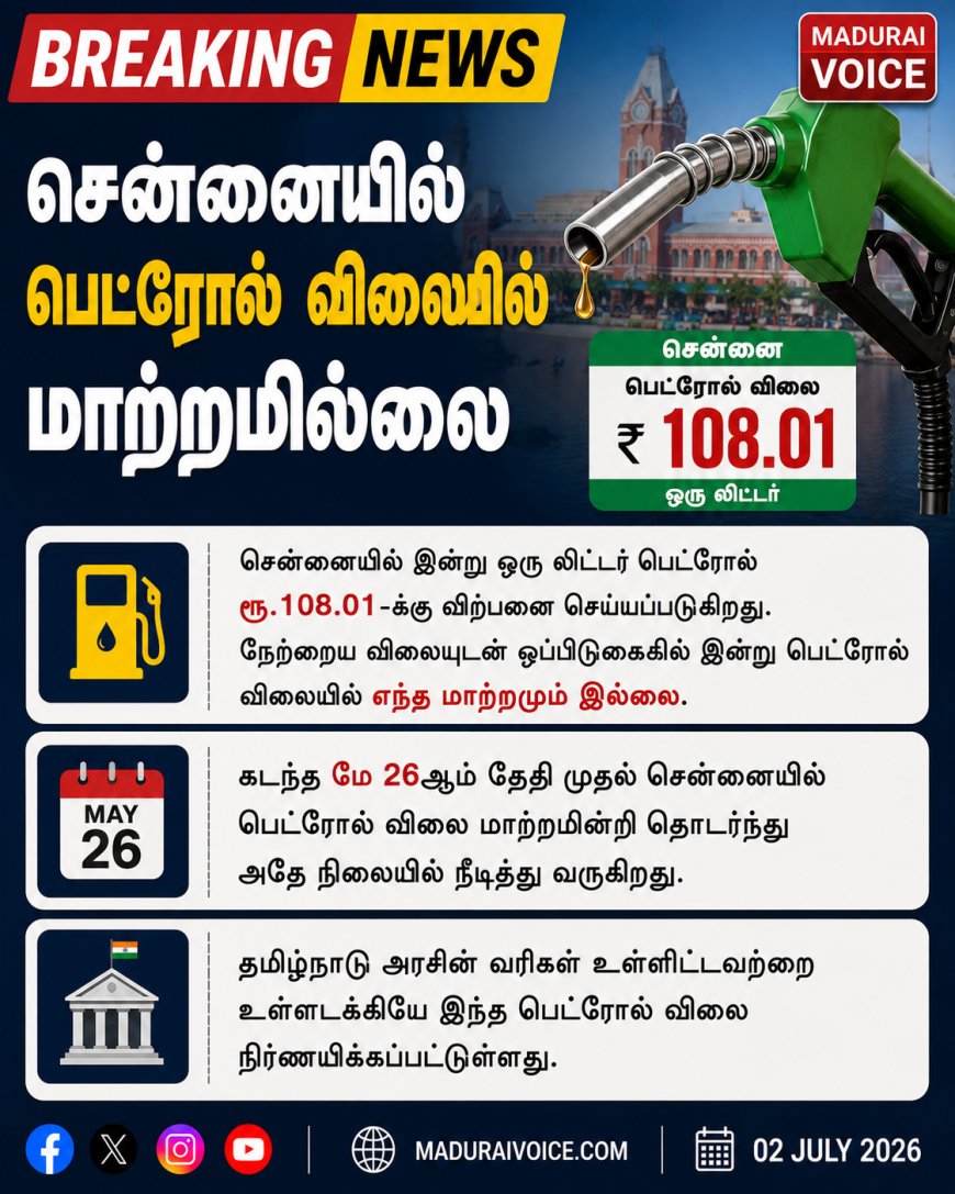 சென்னையில் பெட்ரோல் விலையில் மாற்றமில்லை