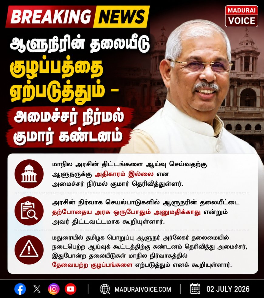 ஆளுநரின் தலையீடு குழப்பத்தை ஏற்படுத்தும் – அமைச்சர் நிர்மல் குமார் கண்டனம்